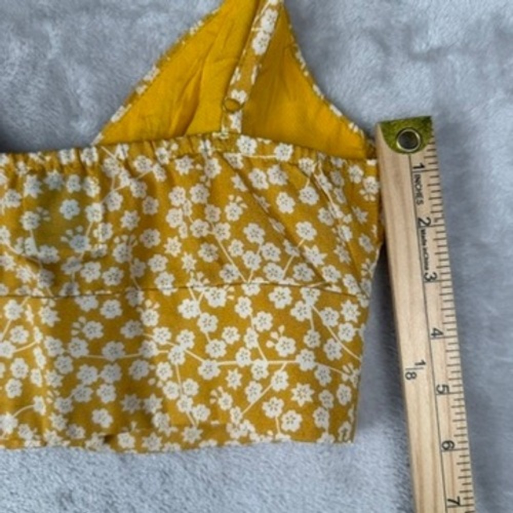 Yellow Floral Crop Top Button Front Adjustable Straps Women's Size S - Picture 4 of 5